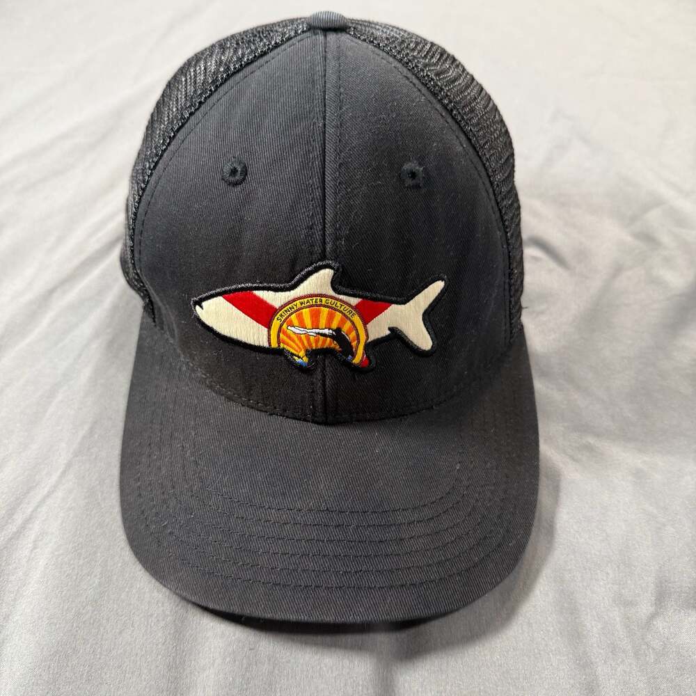Skinny Water Culture SWC Black Mesh Trucker Hat Cap Fishing